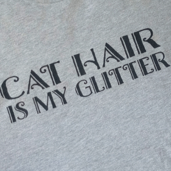 Super Cute Grey "Cat Hair Is My Glitter" Graphic Short Sleeve Graphic T-Shirt S - Picture 4 of 6